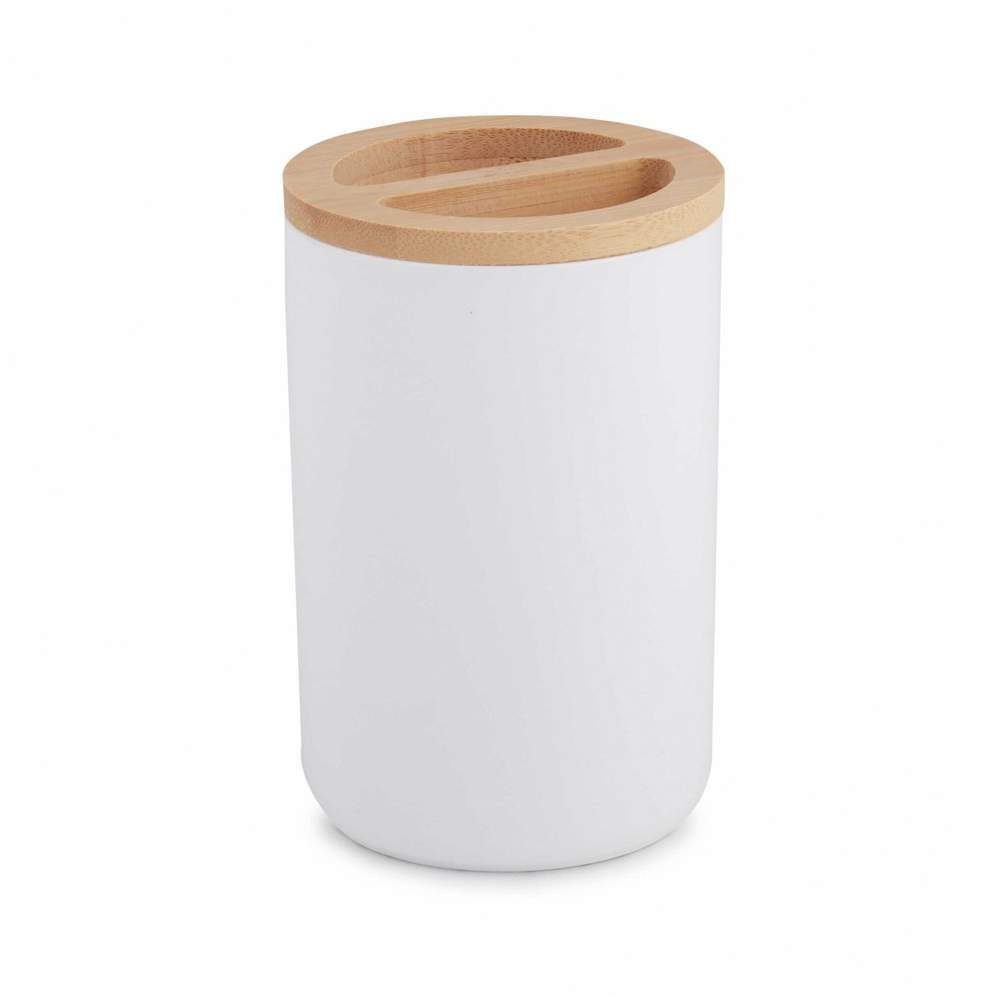 БАМБУК Подставка д/зуб.принадлеж. белый круг пластик+бамбук М8052/322911