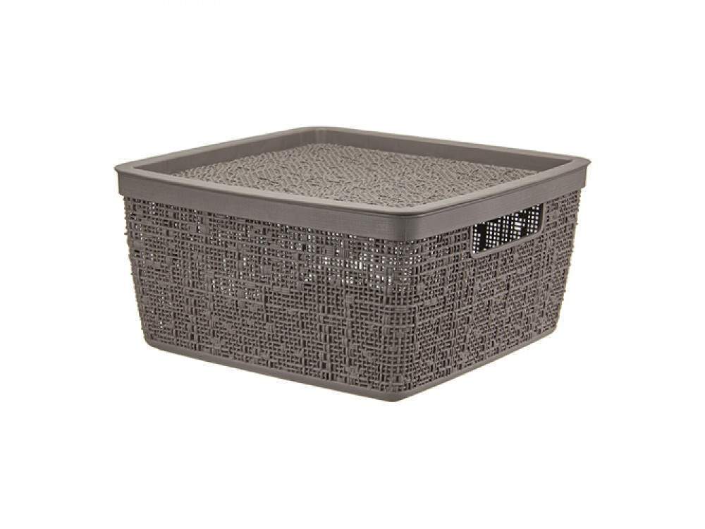 Корзинка Рогожка серый с крыш. 8л (28х28 в.14см)  выруб.руч. М2326 фр.сер/337287