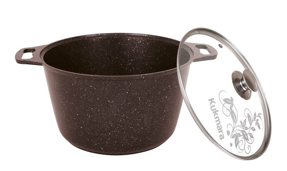 KUKMARA Кастрюля кмк102а 10л 33х10см АП Кофейный мрамор стекл.крышка