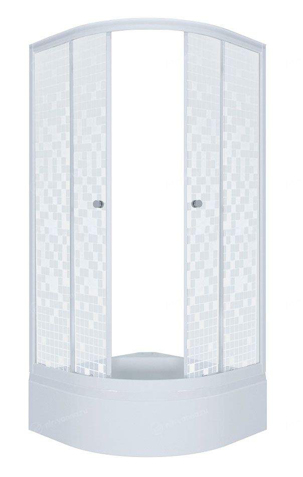 Душевое ограж. "Стандарт В" Мозаика  1/4кр. сред.поддон 90*90 (3мест + сифон D50мм) Аква бел
