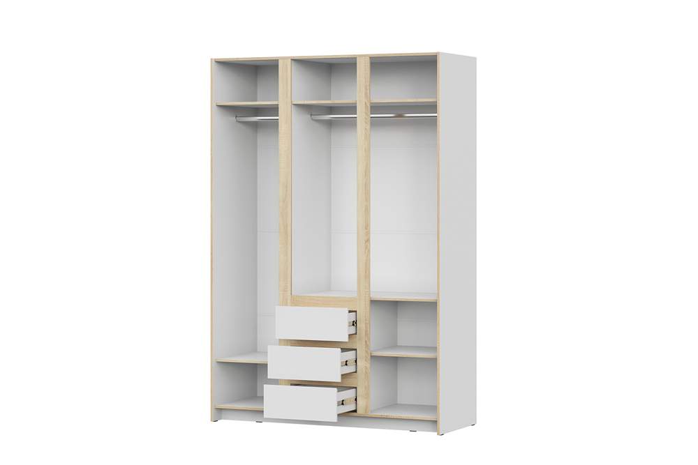 Орландо  Шкаф д/одежды трехстворчатый  белый текстурный/дуб сонома