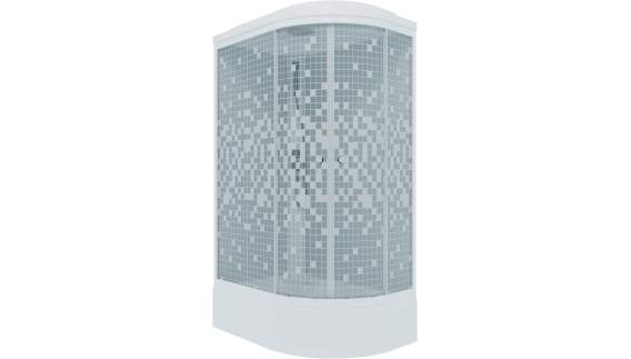 Душевая кабина "Коралл В"лев. 1/4 круга,Мозаика белый, ср.поддон 120х80 + ДН4(7мест + сифон D50мм)