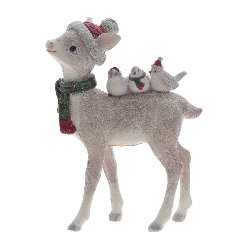 REMECO COLLECTION Фигурка 811157 Олененок с птичками серебро/красный 10х3,5х15см 