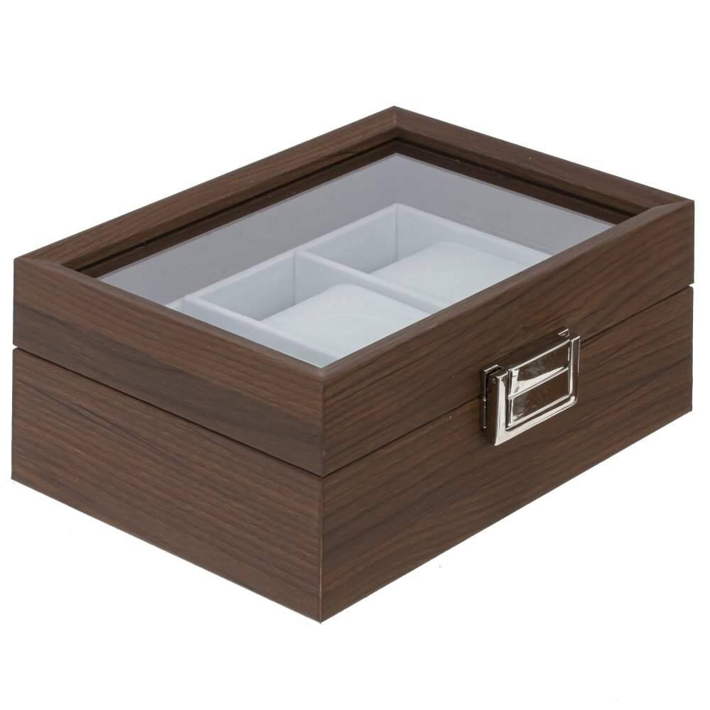 REMECO COLLECTION Шкатулка 800384 д/часов дерево/стекло/картон/текстиль/металл 16,5х12,5х7,5см 