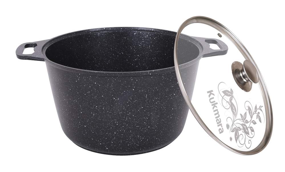 KUKMARA Кастрюля кмт82а 8л 31х17см АП Темный мрамор стекл.крышка