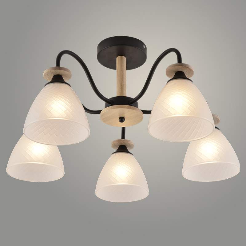 Люстра XA1503/5 BK+Wood черный/дерево 5х60W E27 d565 h300 , HN23