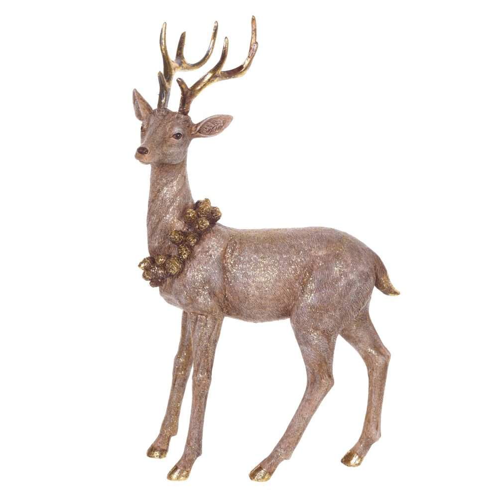 REMECO COLLECTION Фигурка 743939 Олень с венком из шишек золото 20,5х13х34см (полимер)