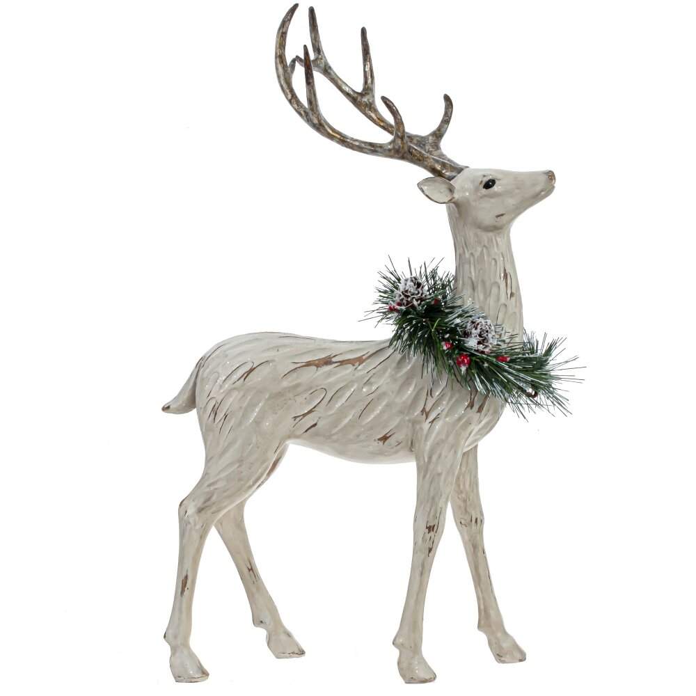 REMECO COLLECTION Фигурка 805342 Олень с еловым венком белый/золото 25х14х43см  
