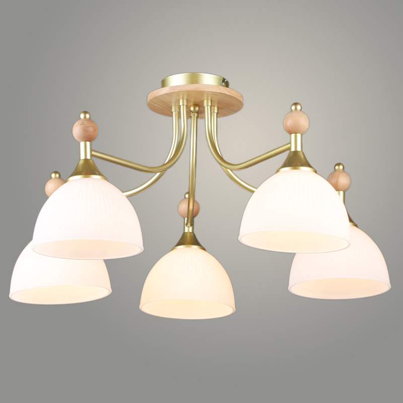 Люстра N6396/5 GD+WOOD золото 5x60W E27 d610 h290, QH24