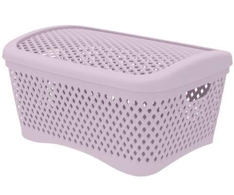 Корзинка Ромбики 7л пудр.роз. с крыш.34х25 h17см выруб.руч. АП460/348087