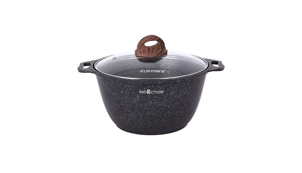 KUKMARA Кастрюля кгги42а 4л 26х14см АП Granit Ultra (blue) Индукция стеклянная крышка