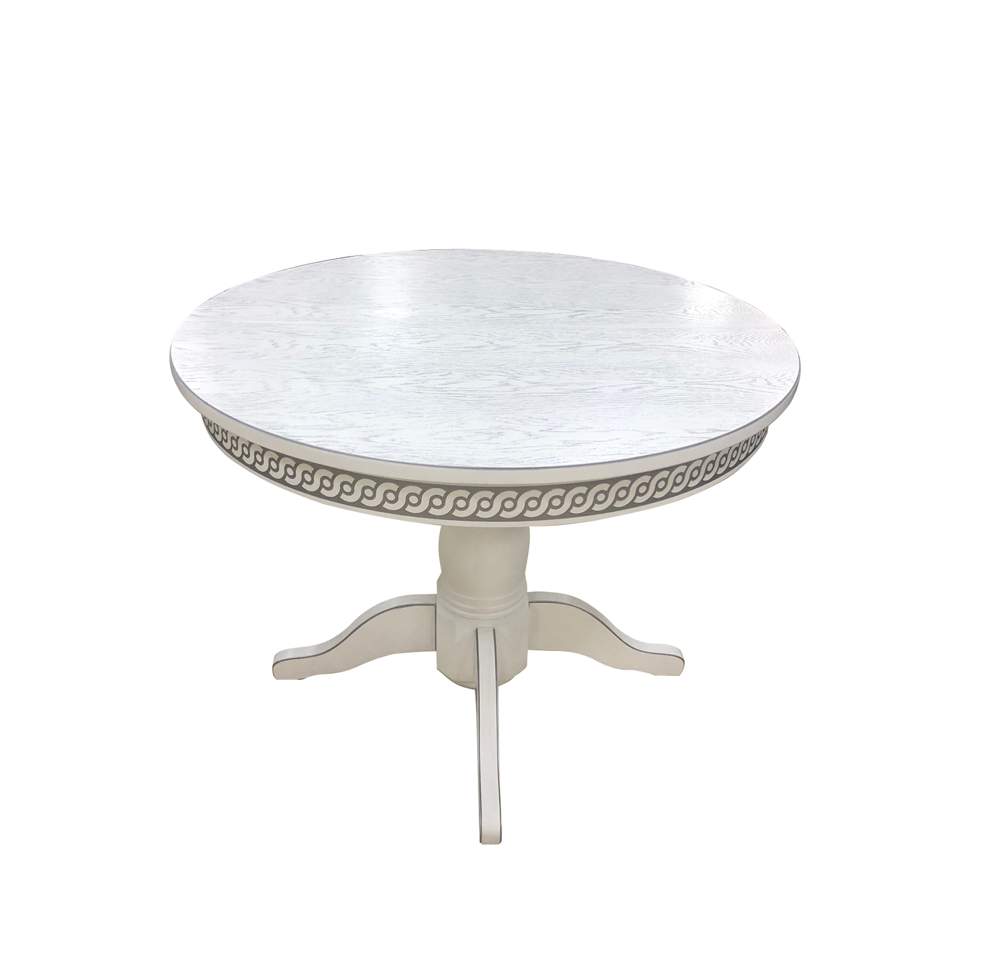 Стол Обеденный 22.00Р Румын D1000 одна нога белый/орнамент коса/патина/серебро
