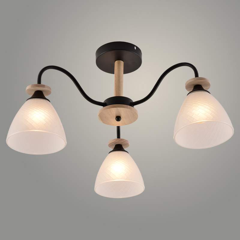 Люстра XA1503/3 BK+Wood черный/дерево 3х60W E27 d565 h300 , HN23