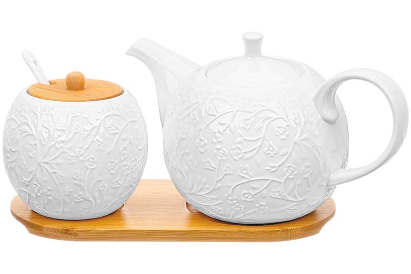 ELAN GALLERY Веточки-цветочки Набор д/сервировки 950284 чайник 900мл+сахарница 450мл на подставке