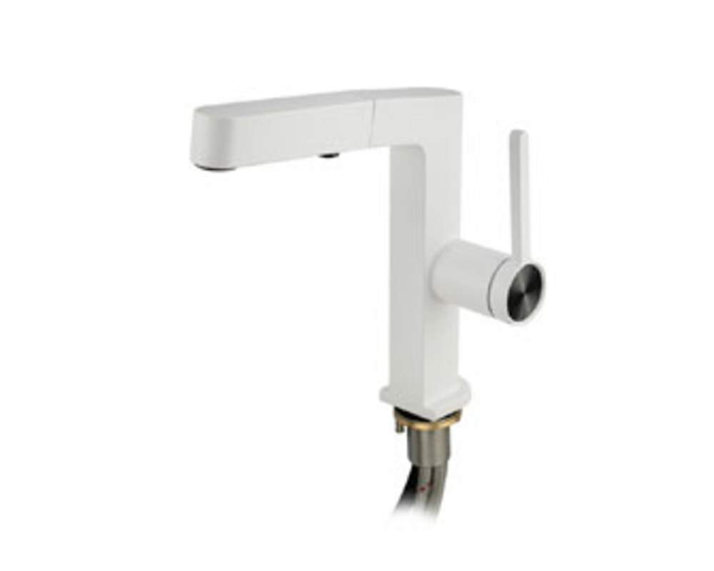 Смеситель Magnus  8233  кухон.шар., Г-обр. излив вытяж.,корпус из латуни белого цвета