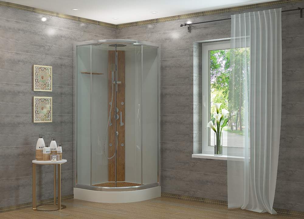 Душ.каб.Бамбук  1808  90/1  90*90*224 низ.подд.белая задн.стенка , прозр.ст. 4к.