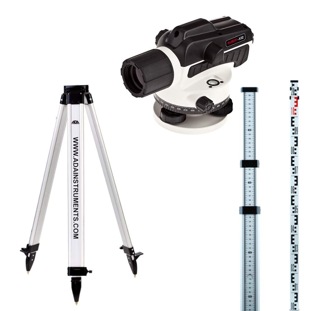 Оптический нивелир ADA Ruber 32 с поверкой+штатив на винтах Light S+рейка нивелир STAFF 3 A00201_K