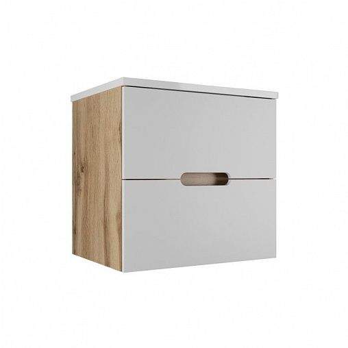 Тумба-ум  Куба 58 2ящ. под Анита 58 Дуб Вотан/белый мат подвесной