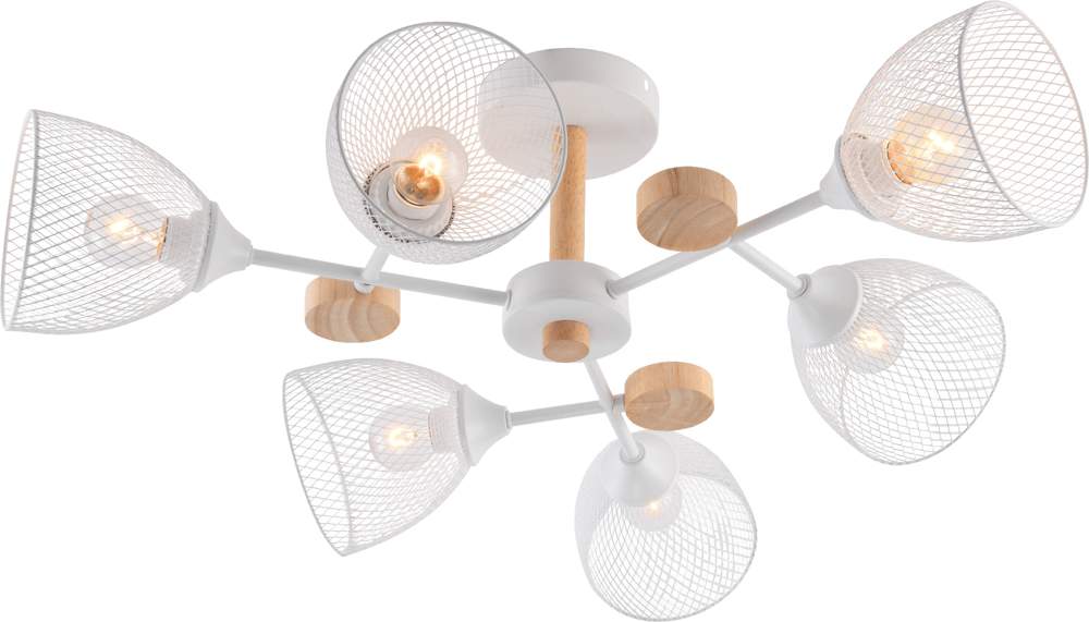 Люстра XA1556/6 WH+Wood белый/дерево 6х60W E27  h220 , HN24