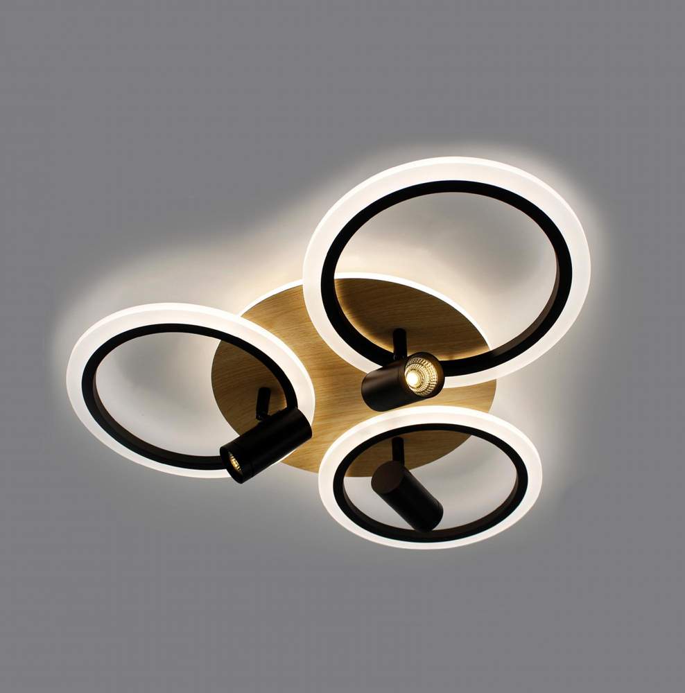 Люстра   управляемый с/д  SONNE downlight 80W 4R-APP-582х115-BLACK/WOOD/WHITE-220-IP20