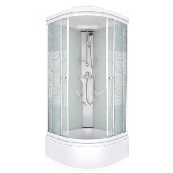 Душевая кабина "Стандарт В" Узоры  1/4кр. сред.поддон, 90*90 , ДН4 (7мест+сифон D50мм)бел.