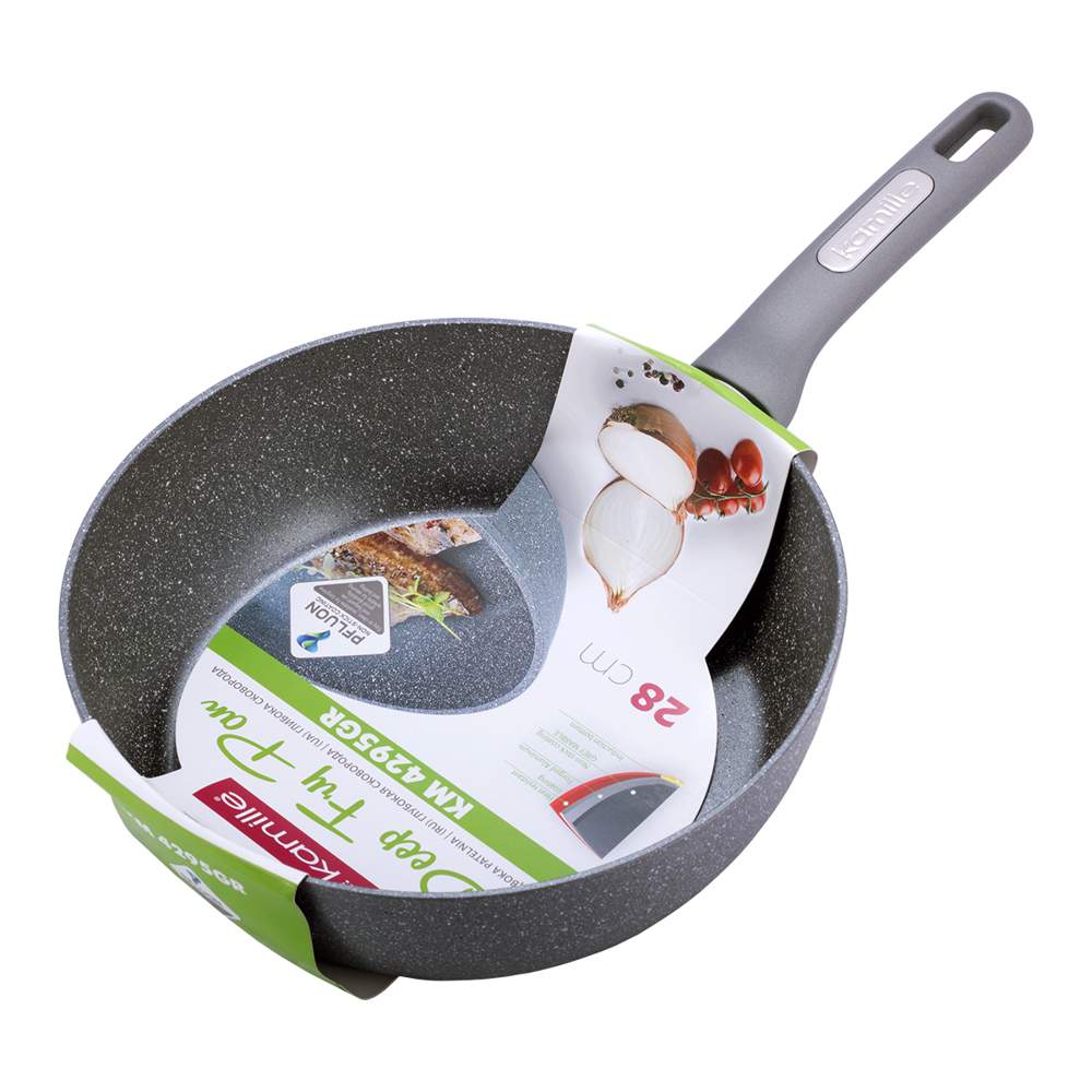 KAMILLE Сотейник 4295GR 28х8,5см литой аллюминий с АП покрытием 3-слойное мраморное Индукция