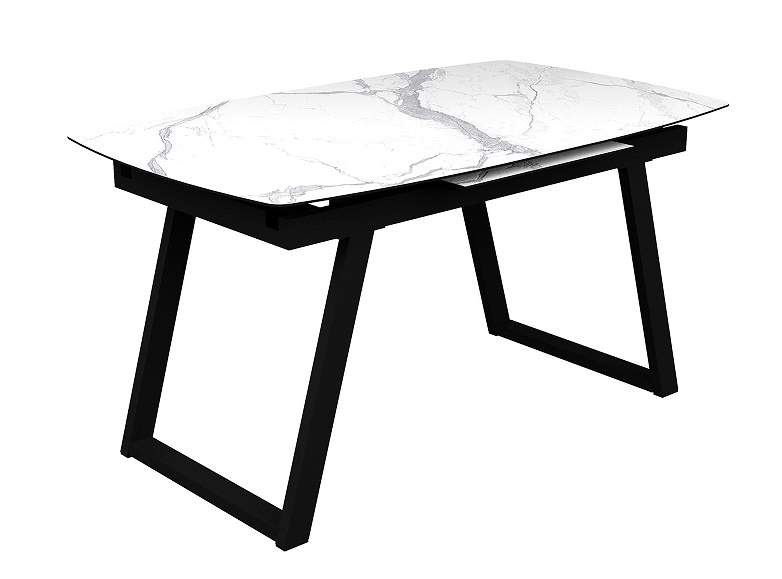 Стол Майнц-140 МДФ/Пластик 1400(1900)*850 Мрамор Керара белый/черный +  Z 980 черный /4шт./