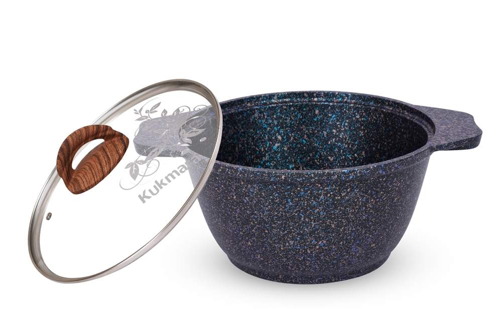 KUKMARA Кастрюля кгг12а 1л 18х9см АП Granit Ultra (blue) стеклянная крышка