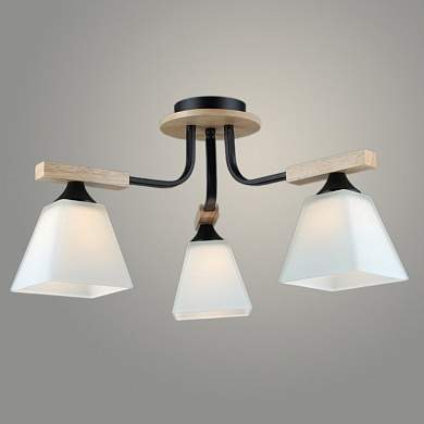 Люстра N5462/3 BK+WOOD черный/дерево 3х40W E27 d520 h275, QH23