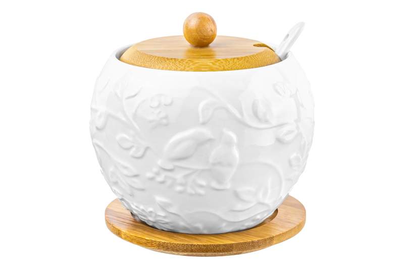 ELAN GALLERY Птички на ветке Сахарница 540331 620мл на деревянной подставке 12х12х12см  