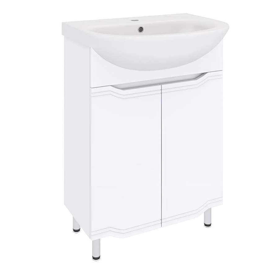 Тумба Viktoria 60 2дв белый + раковина Элеганс 60см белый  2060CVIC/EL/2D