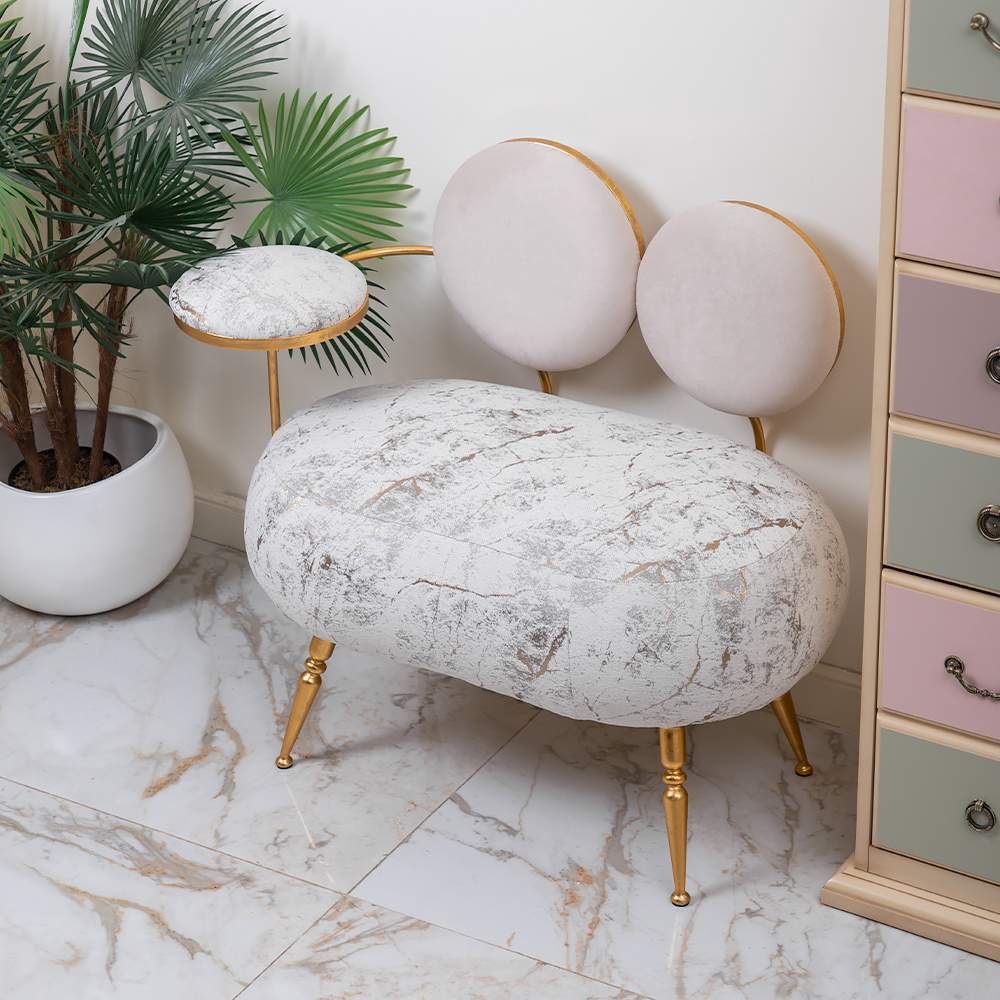 Банкетка  "Пьяно" (TK-Canyon snow/TK-Camerton light beige,цв.ковки золото)  14041 