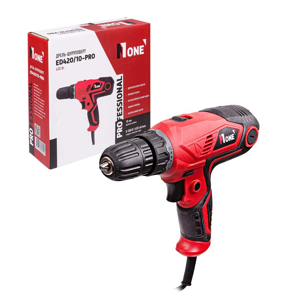Шуруповерт NUMBER ONE сетевой ED 420/10-PRO 420ВТ 10мм реверс 2скор.