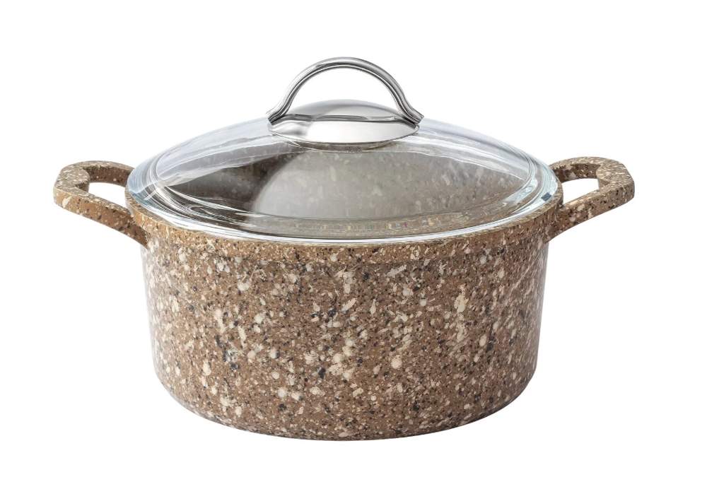 TM RASHEL Premium Кастрюля 2л 18см гранитно-каменный шоколад литой алюм. со стекл. крышкой  R200-20