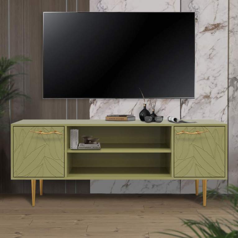 Тумба под ТВ "Арт Колор Leaves" 1550 Стайл голд(цв.ос.ОЗел,цв.ф."Арт Колор Leaves"ОЗел) 11787
