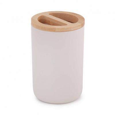 БАМБУК Подставка д/зуб.принадлеж. бежев 2-х секц.,круг пластик+бамбук М8056/322975