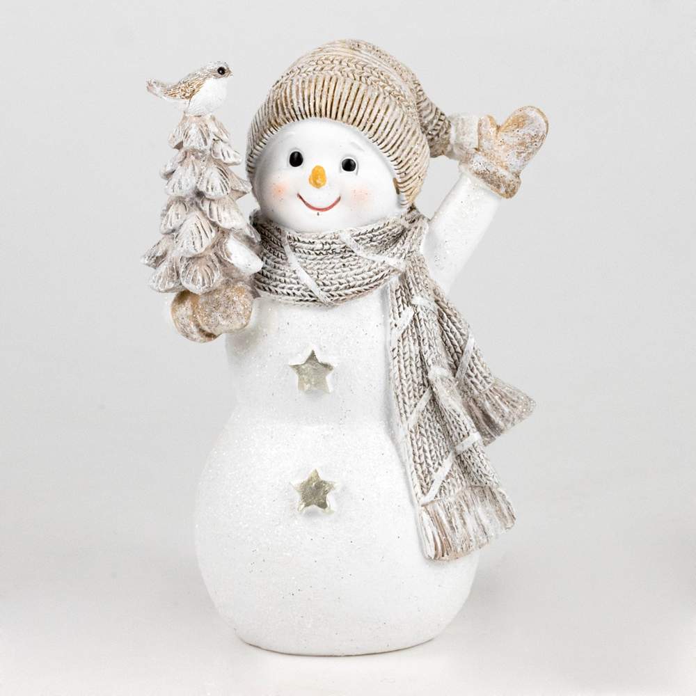 DECOLINE Фигурка Снеговик с елочкой 16х11х7,5см белый BH231006K