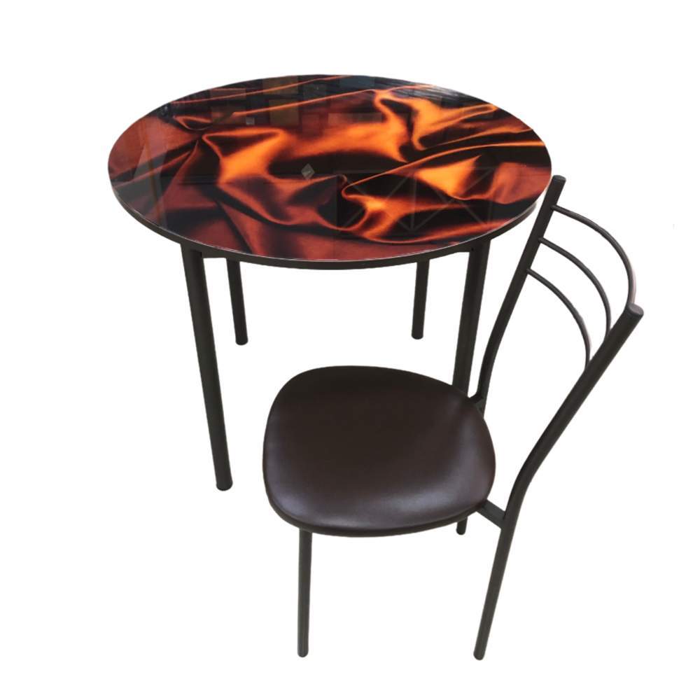 Стол Обеденный 7.8 Оникс/д.40 коричн. муар+4 стула Тюльпан МИС коричн. муар/коричн.