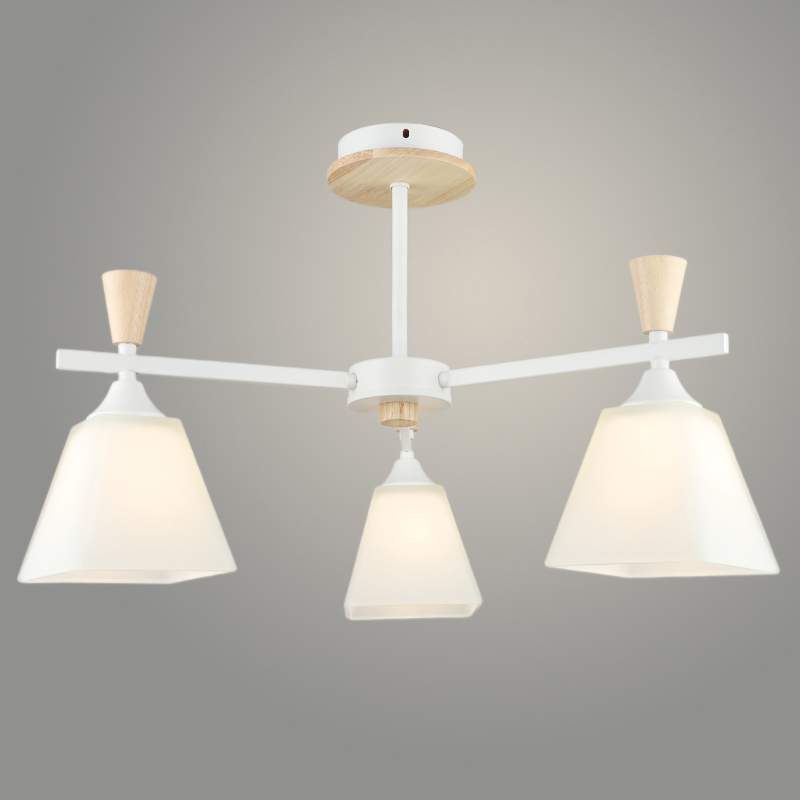 Люстра N5663/3 WT+Wood белый/дерево 3x40W E27 d569 h350, QH23