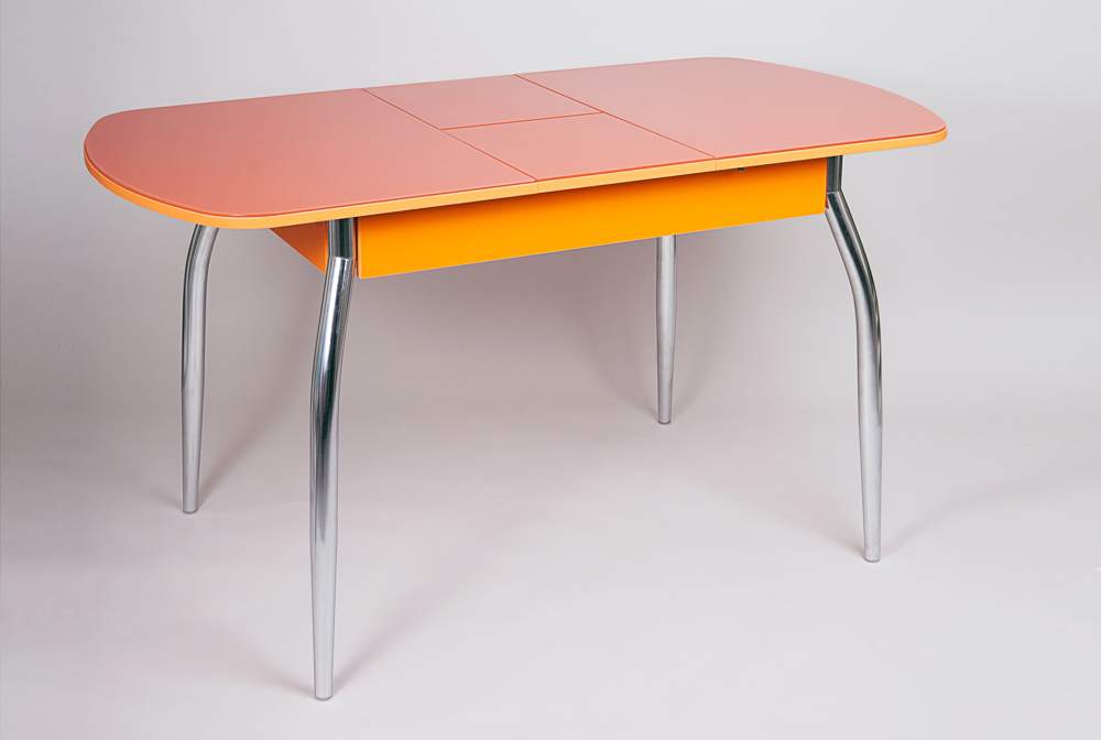 Стол  С-101S  110*140*70  ЛДСП оранжевый/стекло глянцевый Триумф D40мм