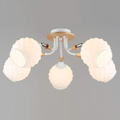 Люстра N5143/5 WT+WOOD белый 5х40W E27 d590 h260, QH22