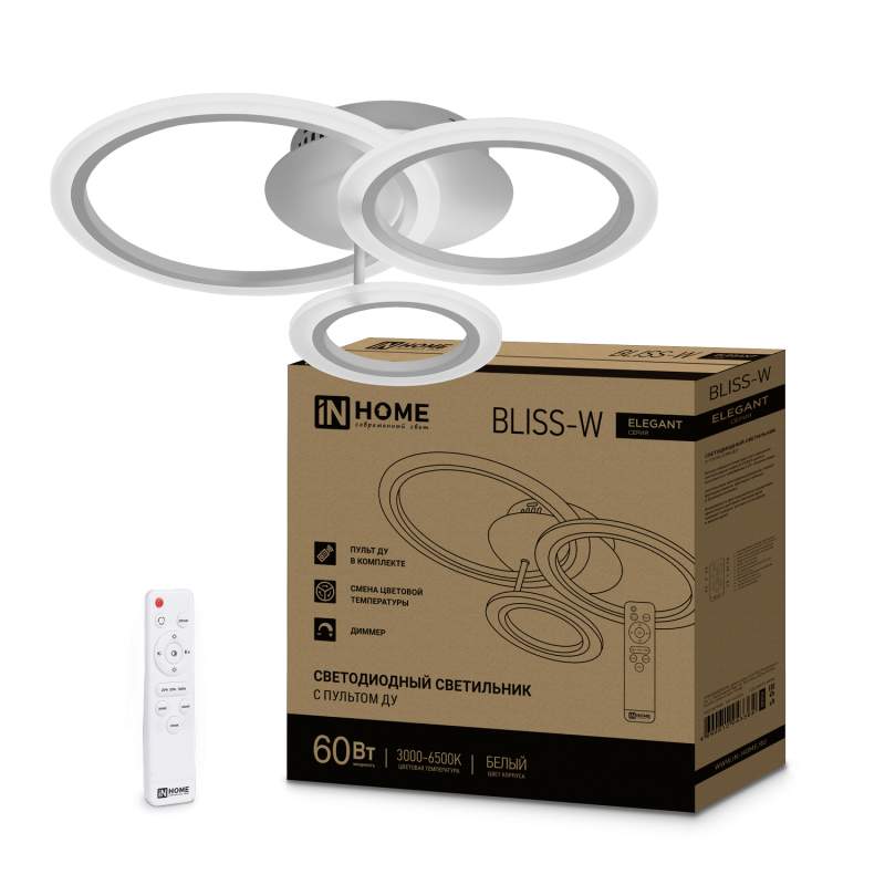 Светильник светод.Elegant Bliss-W с пультом ДУ  60Вт 3000-6500K