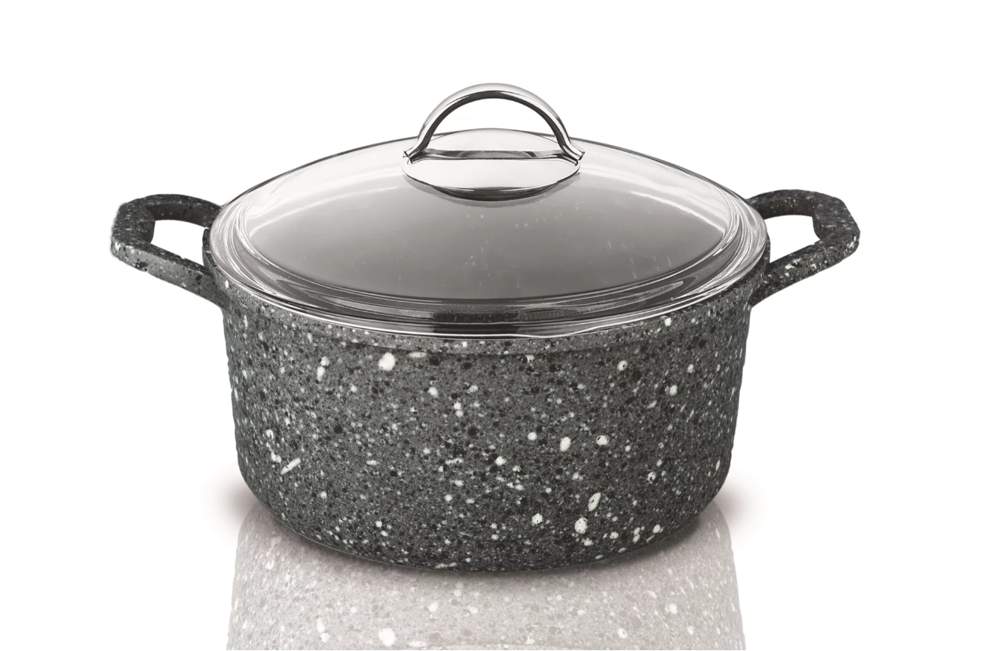 TM RASHEL Premium Кастрюля 5л 24см гранитно-каменный серый литой алюм. со стекл. крышкой  R400-50 