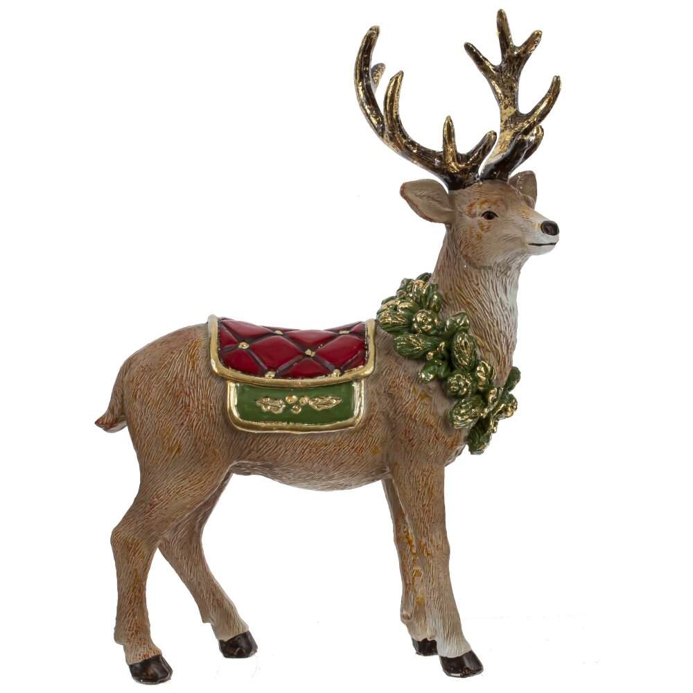 REMECO COLLECTION Фигурка 812593 Олень с еловым венком 14х8х19,5см (полимер) 