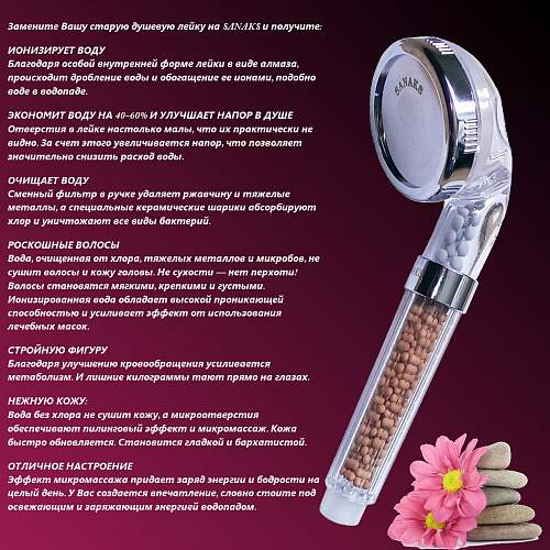 Лейка душевая SANAKS  6060  прозрачная с гранитным фильтром