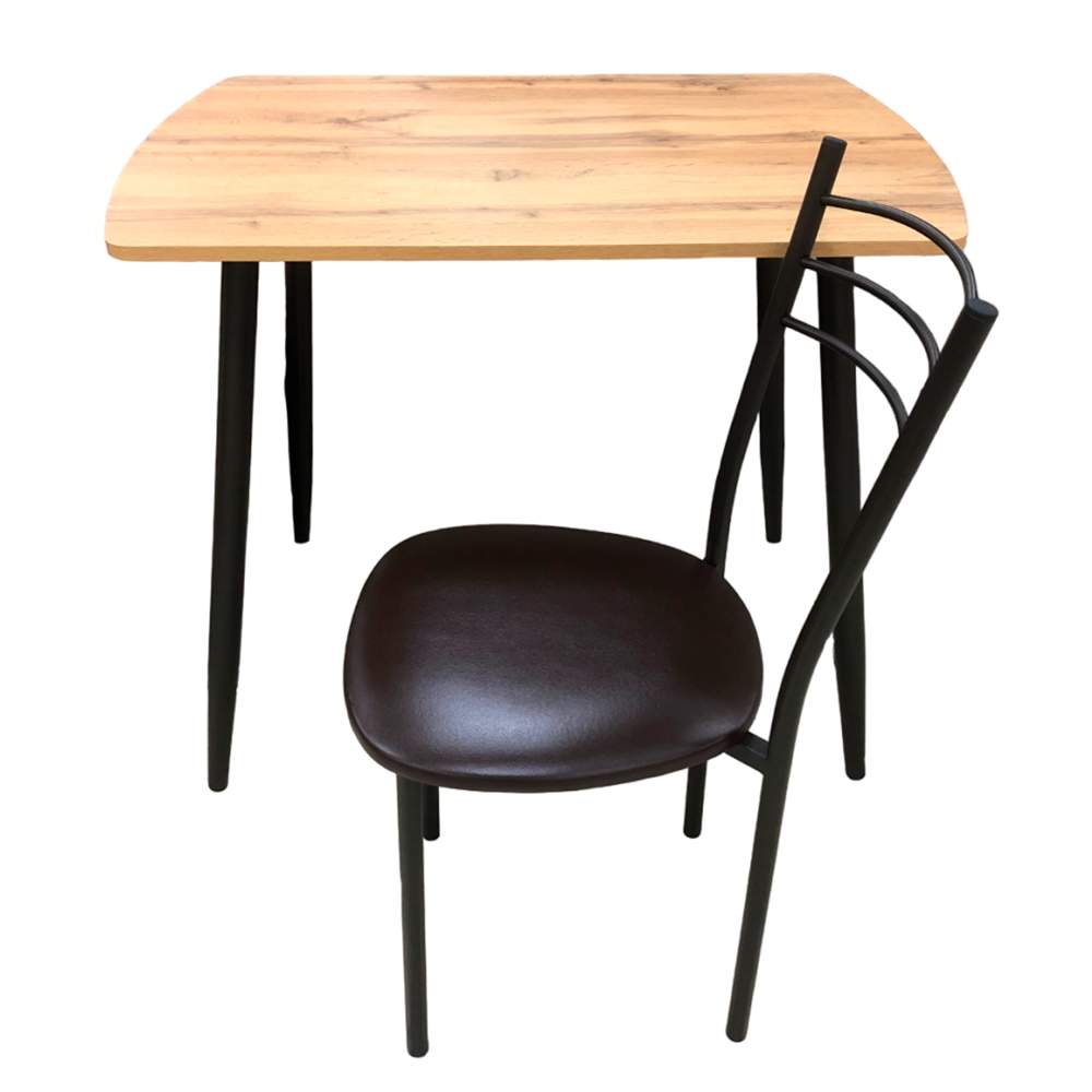 Стол Обеденный Иния mini  дуб ботан/д.40 конус коричн. муар+2 стула Тюльпан МИС коричн. муар/коричн.