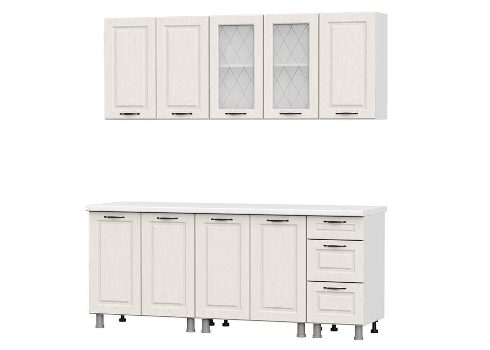 Кухня Грейвуд 2,0м Белый/дуб крем./дуб крем.б/столеш.