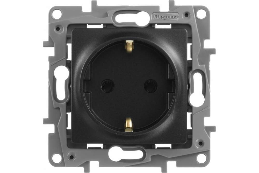 Розетка Etika 1-м СП 16А IP20 250В 2P+E с/з антрацит Leg 672621/437651