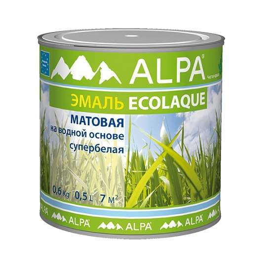 Эмаль Alpa акриловая ECOLAQUE супербелая матовая 0,5 л