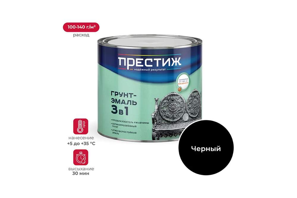 Грунт-эмаль Престиж по ржавчине черная 1,9кг 